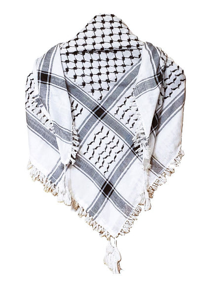 Black on White Palestinian Style Cotton Keffiyeh