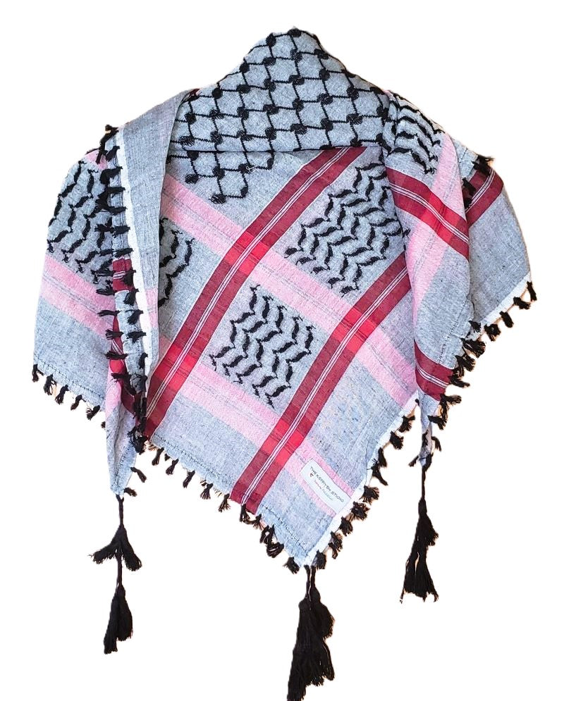 Maroon on Grey Palestinian Style Cotton Keffiyeh