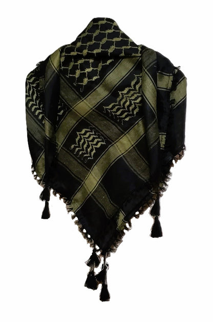 Olive on Black Palestinian Style Keffiyeh