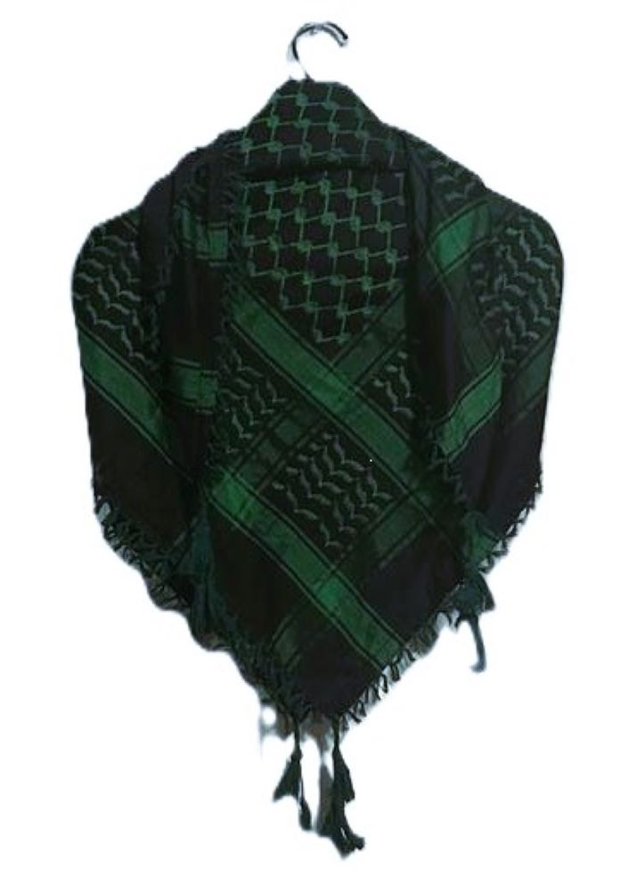 Green on Black Palestinian Style Cotton Keffiyeh