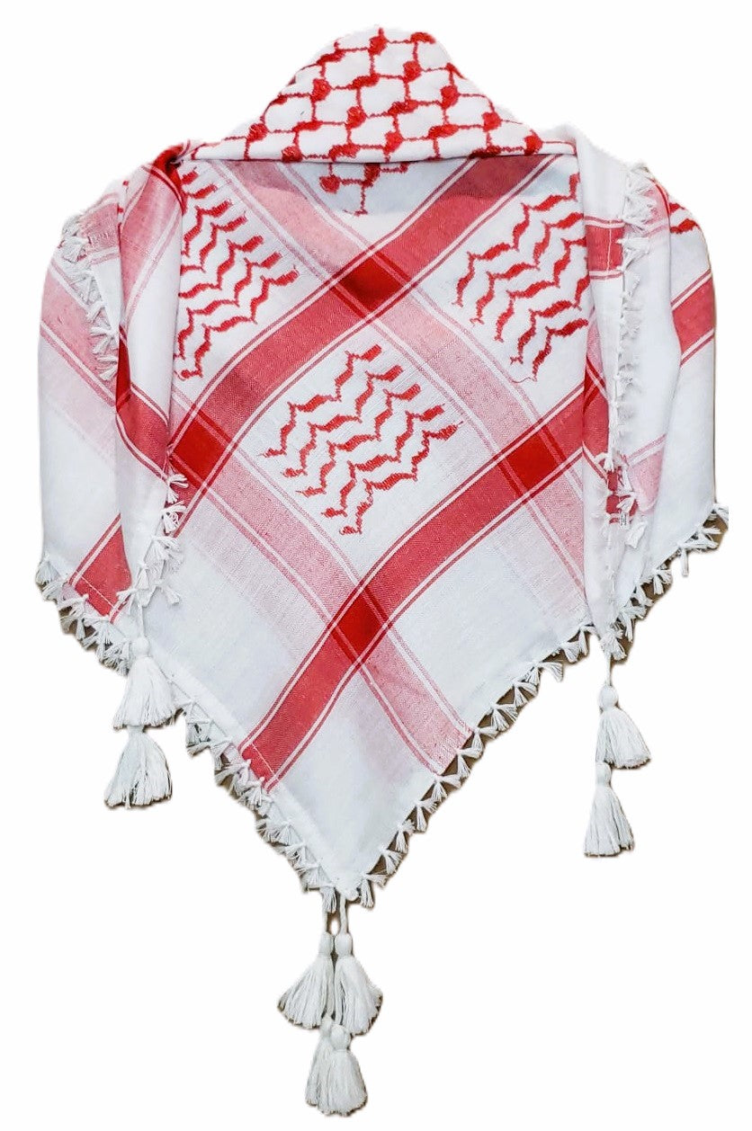 Red on White Classic Palestinian style Keffiyeh