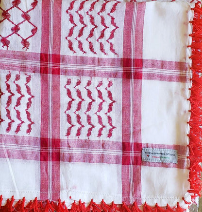 Red on White Classic Palestinian style Cotton Keffiyeh