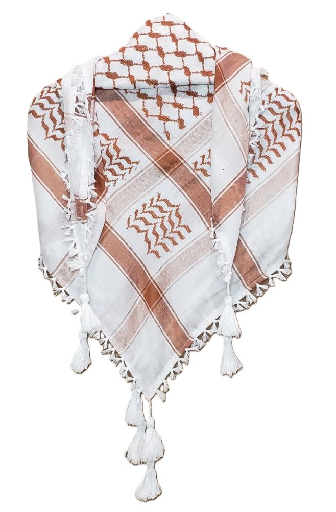 Tan on White Palestinian Style Keffiyeh