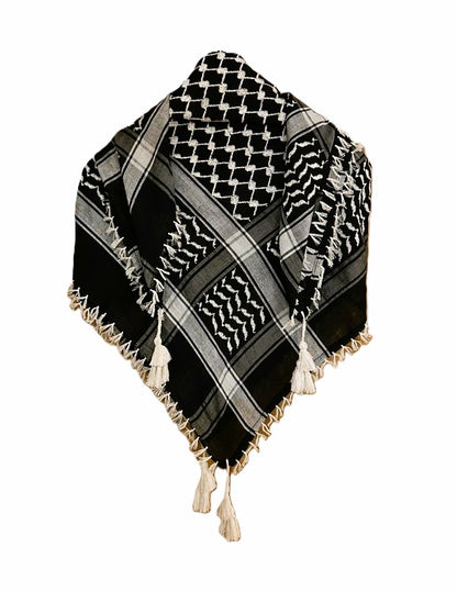 White on Black Palestinian Style Cotton Keffiyeh