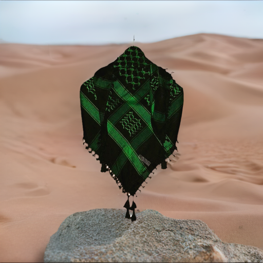 Green on Black Palestinian Style Keffiyeh