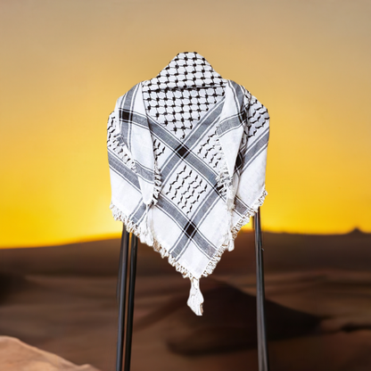 Black on White Palestinian Style Cotton Keffiyeh