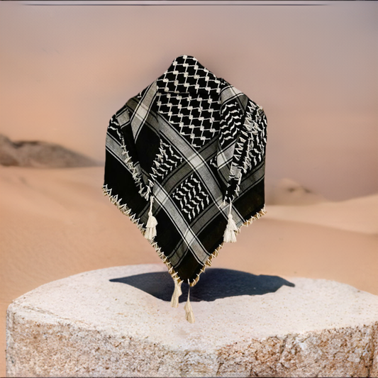 White on Black Palestinian Style Keffiyeh